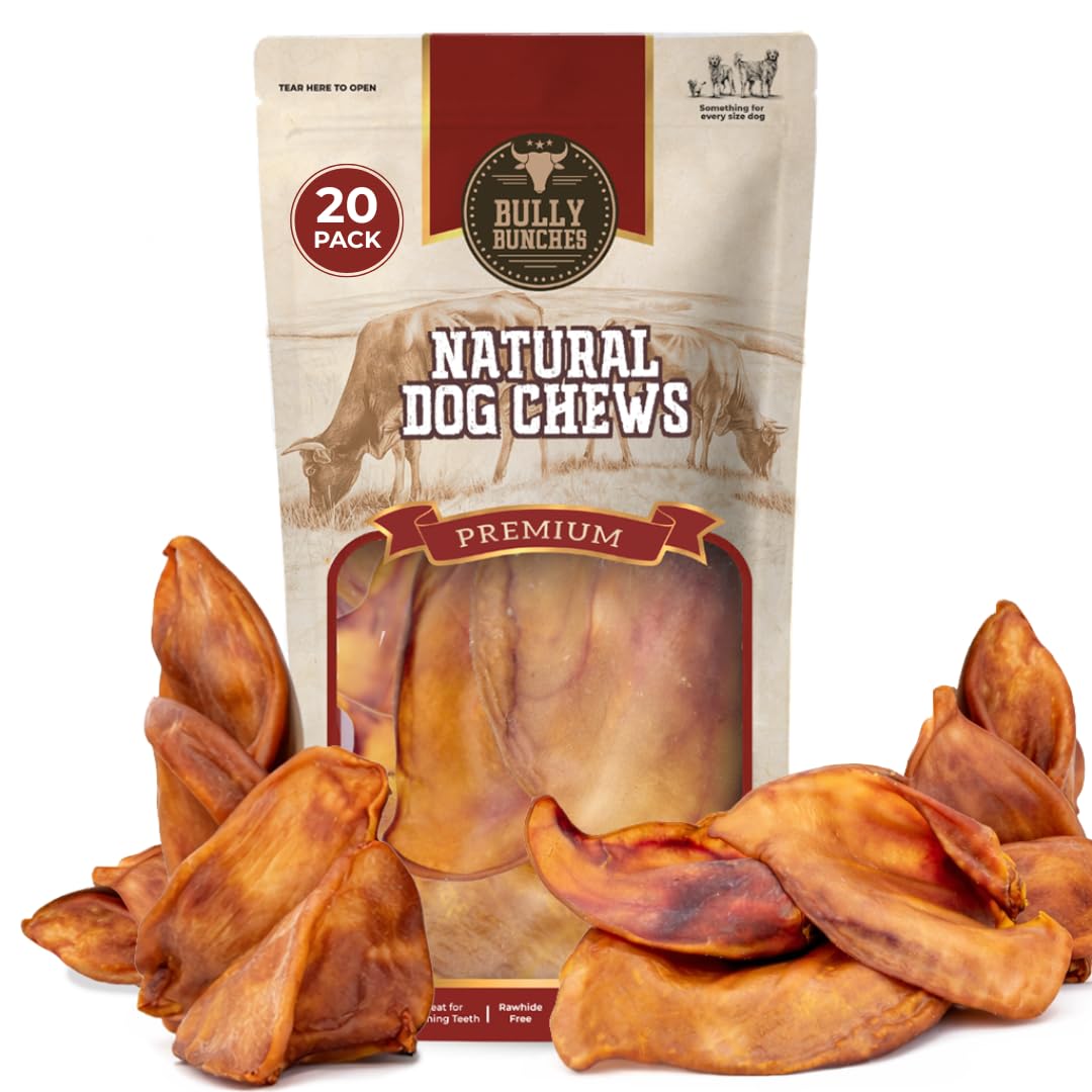 Bully Bunches pig ears oven baked for durable chews across all dog breeds.