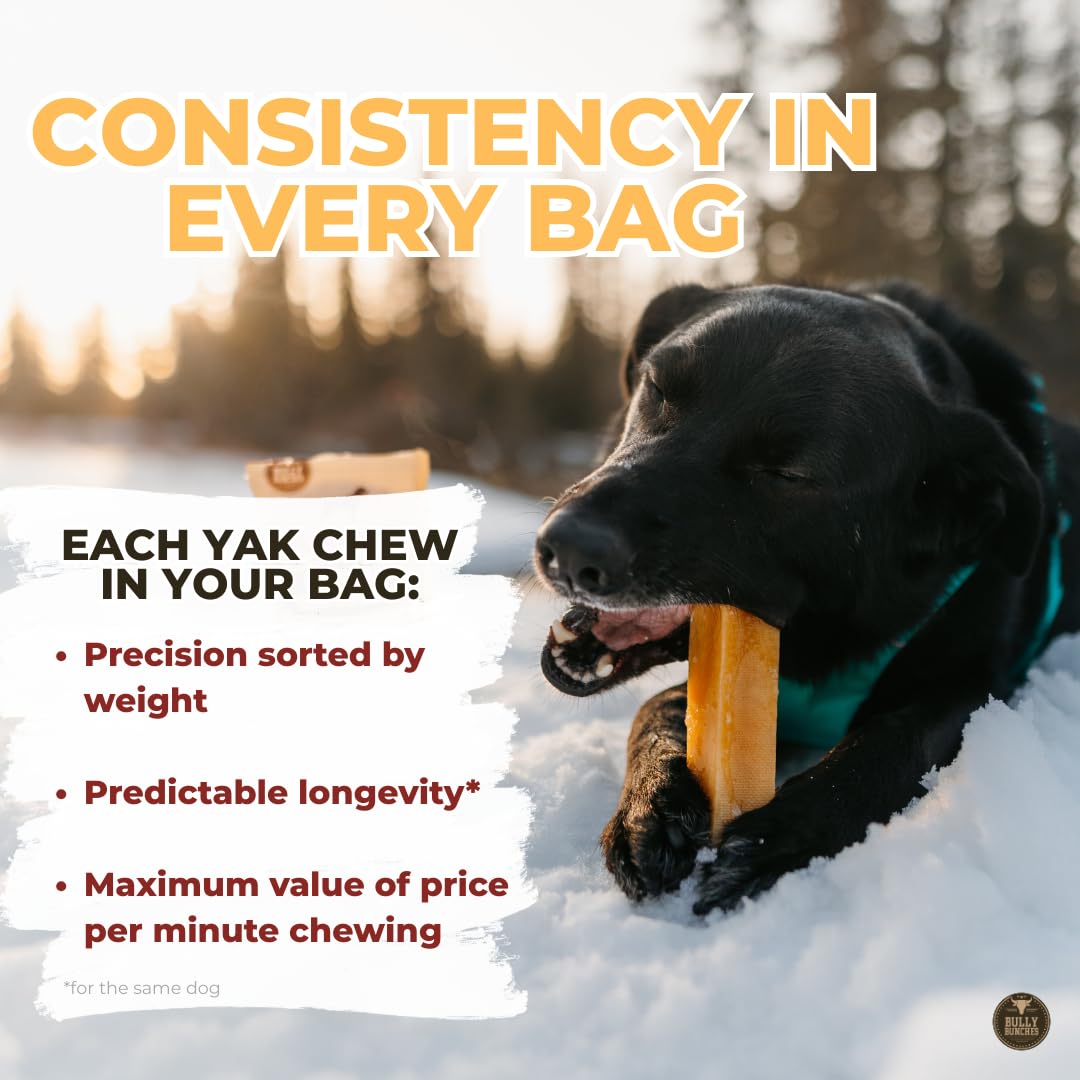 Bully Bunches yak chew close-up shows texture and natural ingredients for safe chewing.