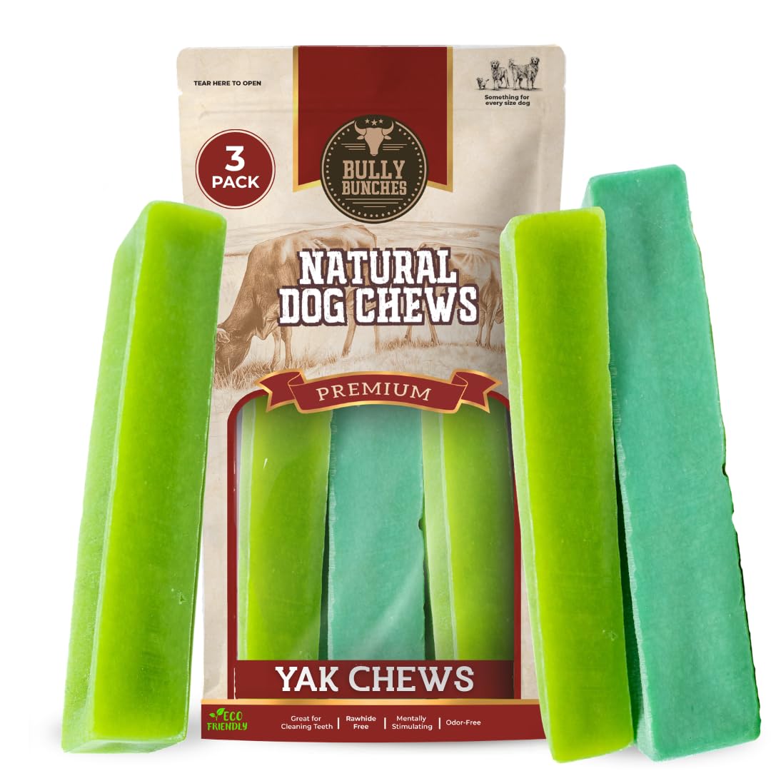 Bully Bunches yak chew mint pack front showcases a long-lasting treat for dogs.