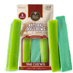 Bully Bunches yak chew mint pack front showcases a long-lasting treat for dogs.