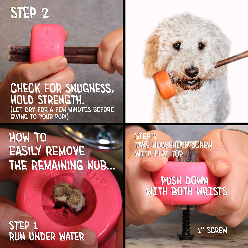 Bully Grip treat dispenser function image highlights slow feeding potential