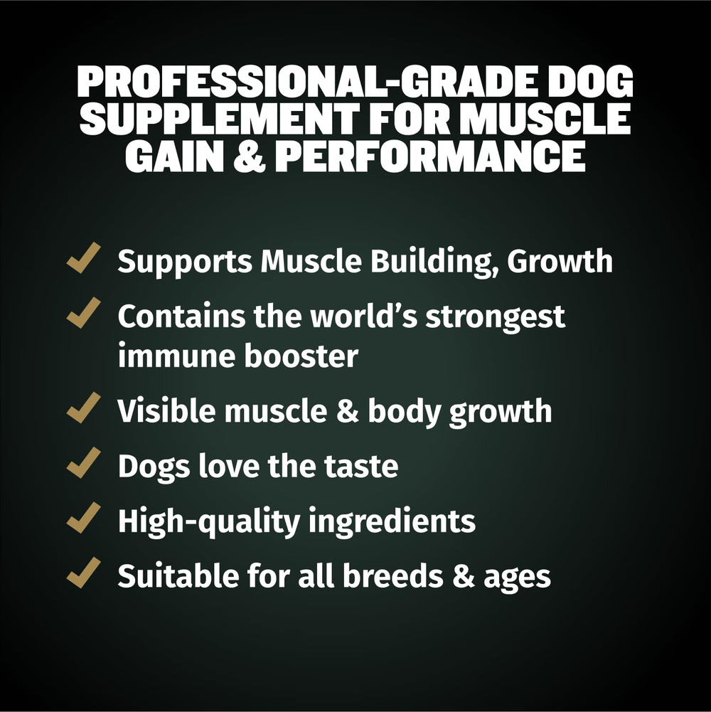 Serving of Bully Max Muscle Gain chews shown during training for motivation.
