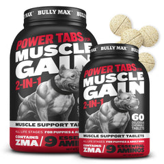 Bully Max Power Tabs bottle closeup for daily canine muscle support