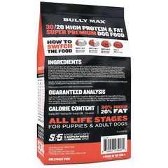 Probiotics and inulin label on Bully Max package indicates gut-friendly digestion support.