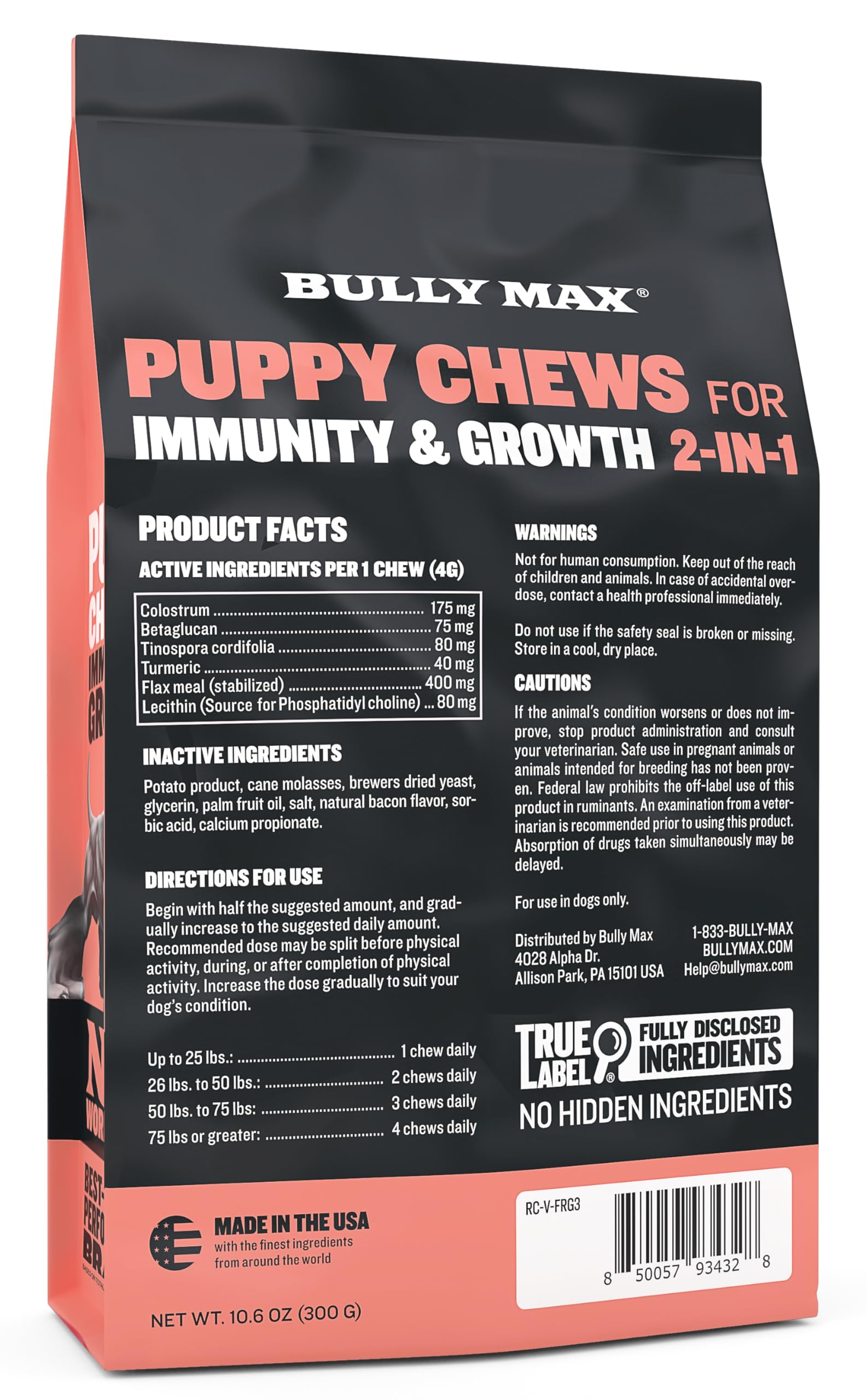 Bully Max Puppy Chews tasty flavor encourages daily feeding.