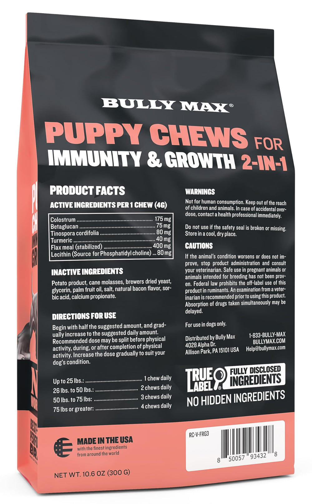 Bully Max Puppy Chews tasty flavor encourages daily feeding.
