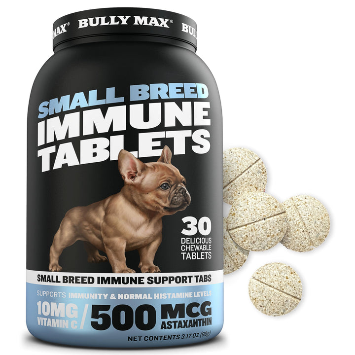 Bully Max small-breed immune tablets bottle for easy daily supplementation.