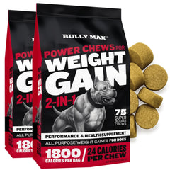 Bully Max Weight Gainer packaging highlights two-pack value for growing dogs.