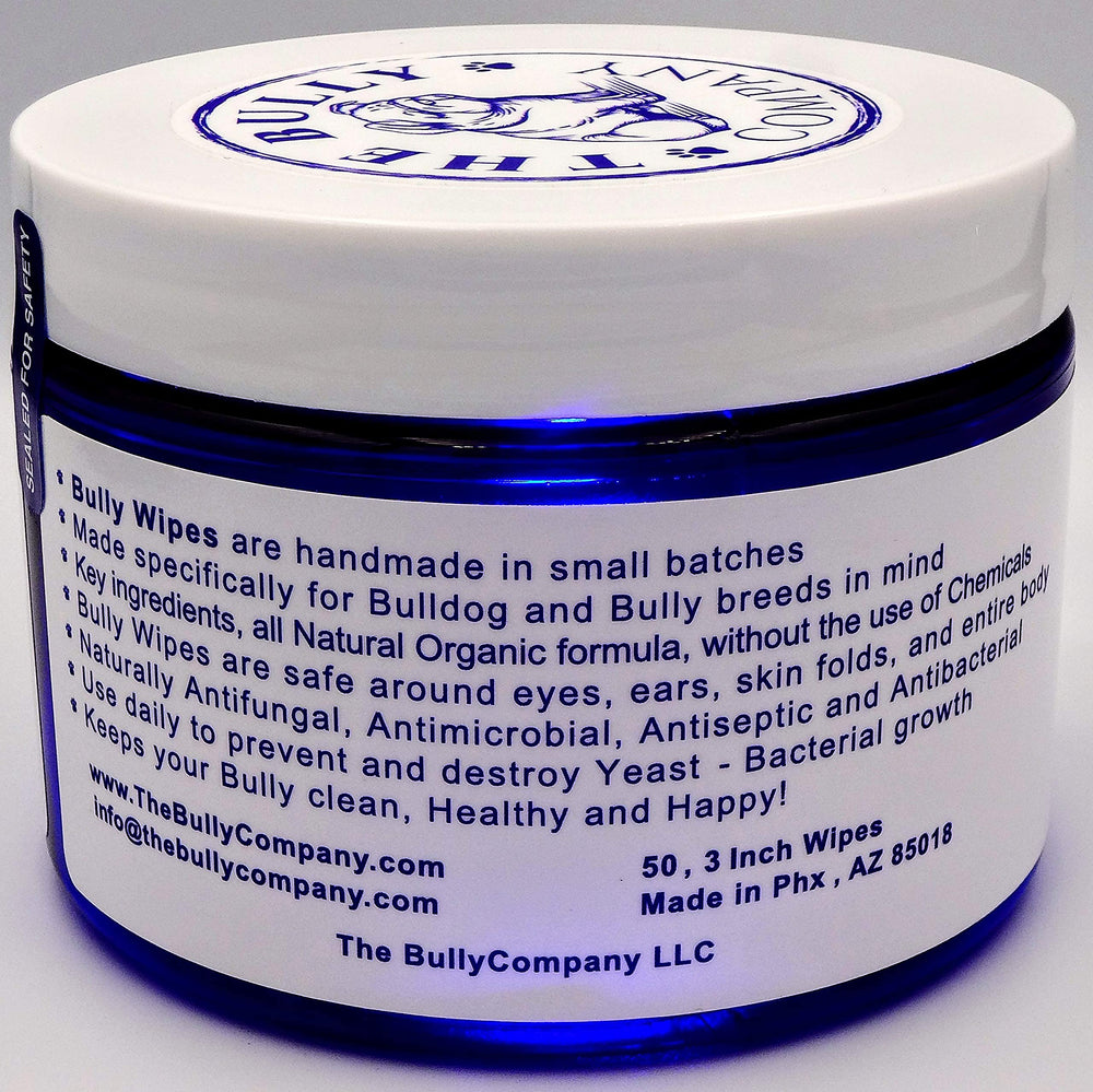Bully Wipes ear area care for sensitive Bulldog skin.