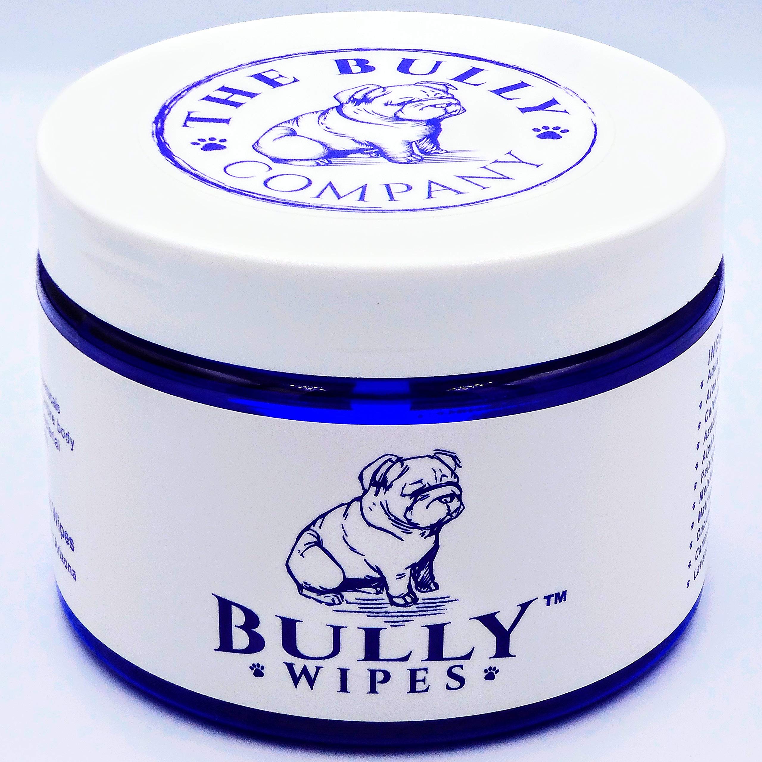 The Bully Company Bully Wipes wrinkle face cleaning for bulldogs, gentle on folds.