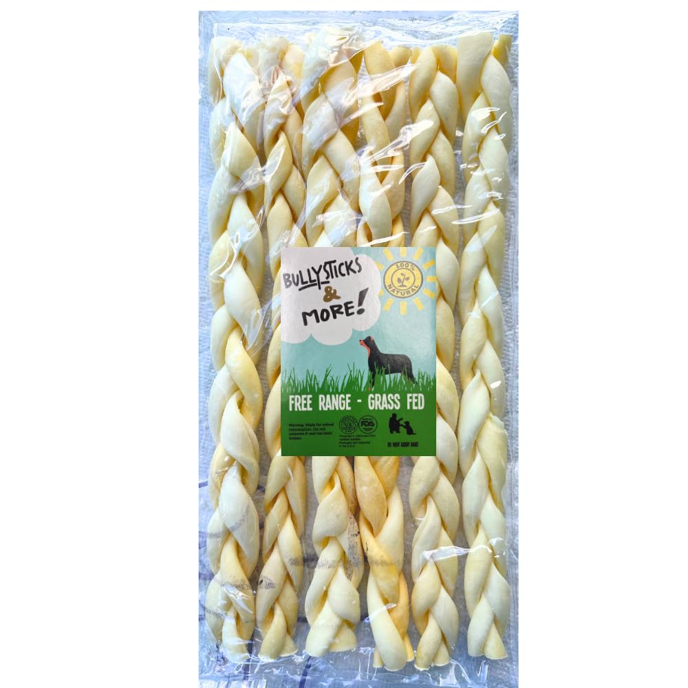 Bullysticks & More beef cheek braid enjoyed by a dog for enrichment.