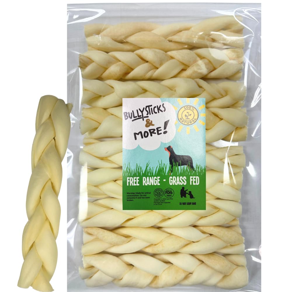 BULLYSTICKS & MORE Beef Cheek Braids 6-inch pack for long-lasting chewing.