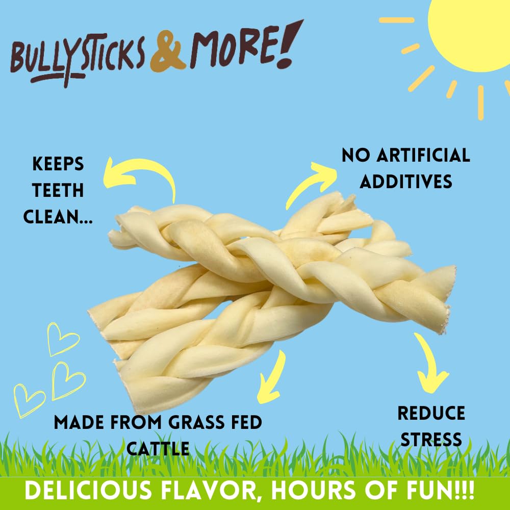BULLYSTICKS & MORE Beef Cheek Braids close-up shows satisfying texture for chewing.