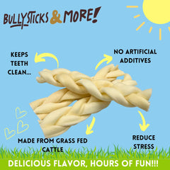 BULLYSTICKS & MORE Beef Cheek Braids close-up shows satisfying texture for chewing.