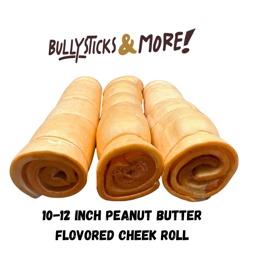 Bullysticks & More beef cheek rolls close-up texture, natural lean protein treat