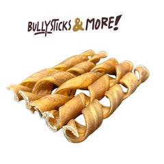 BULLYSTICKS & MORE beef collagen springs closeup showing chewy texture for dogs.