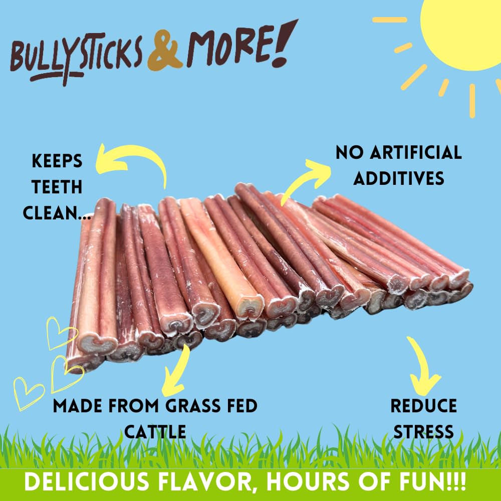 BULLYSTICKS & MORE grass-fed beef bully stick, single-ingredient treat for natural chewing.