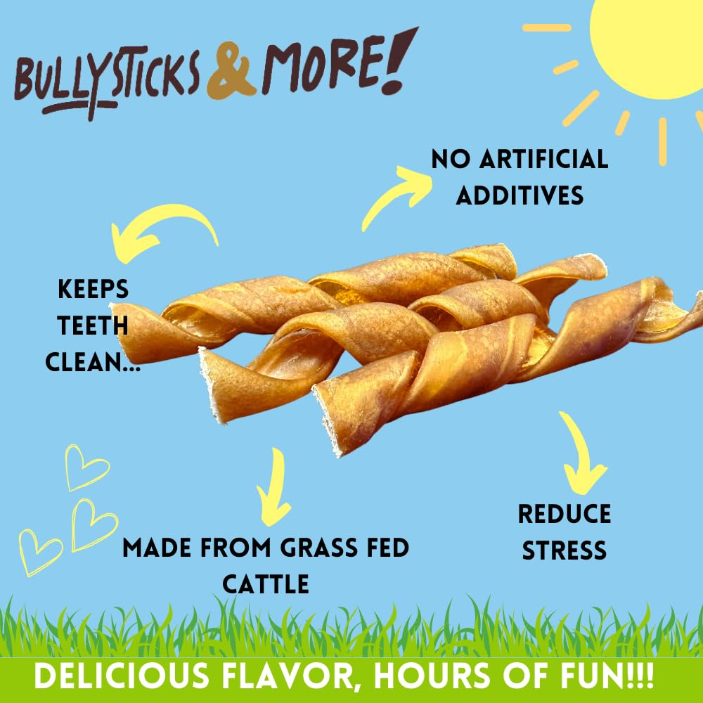 BULLYSTICKS & MORE no-hide bones dog chew highlighted for safe single-ingredient enjoyment.