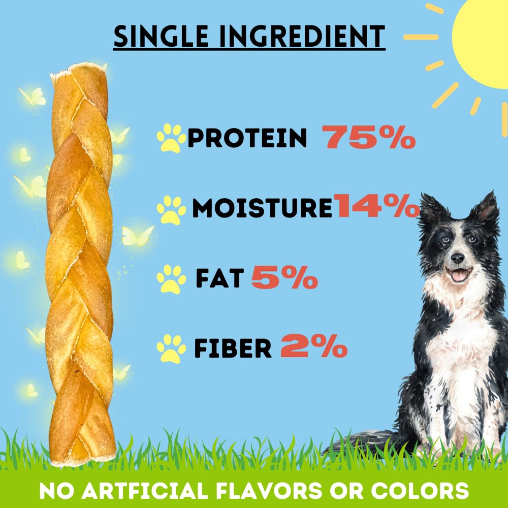 Bullysticks & More beef collagen braids, ideal for dogs needing protein during training.