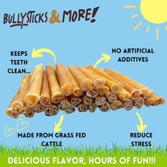Bullysticks & More natural sourcing label closeup emphasizes lean, high-protein chew.