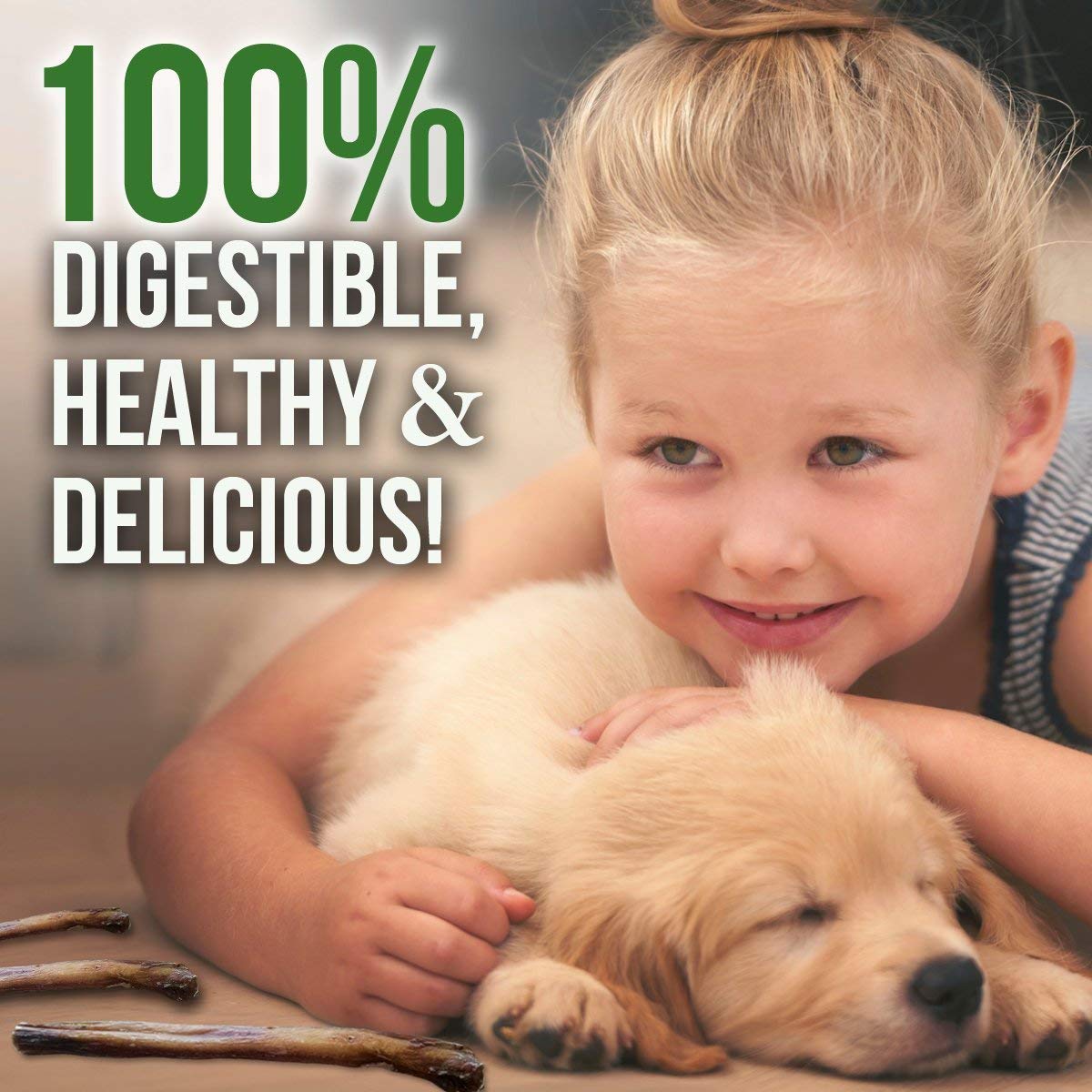 Bullysticks Organic dental care chew image shows teeth-friendly chewing