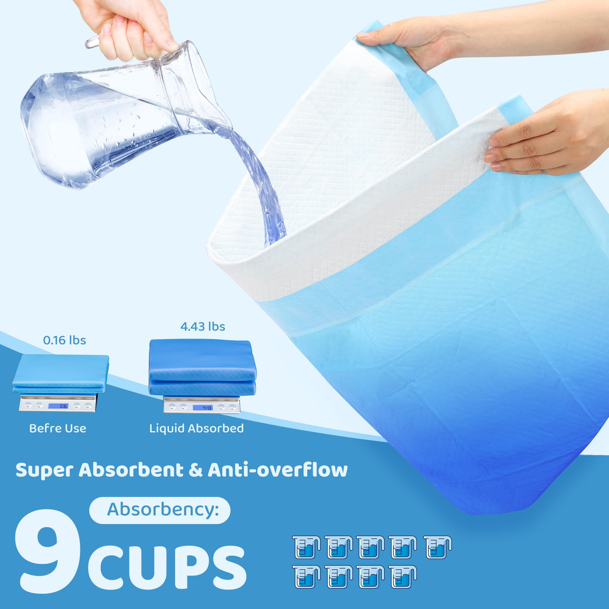 Bulubaky polymer core gels urine quickly to keep floors dry.