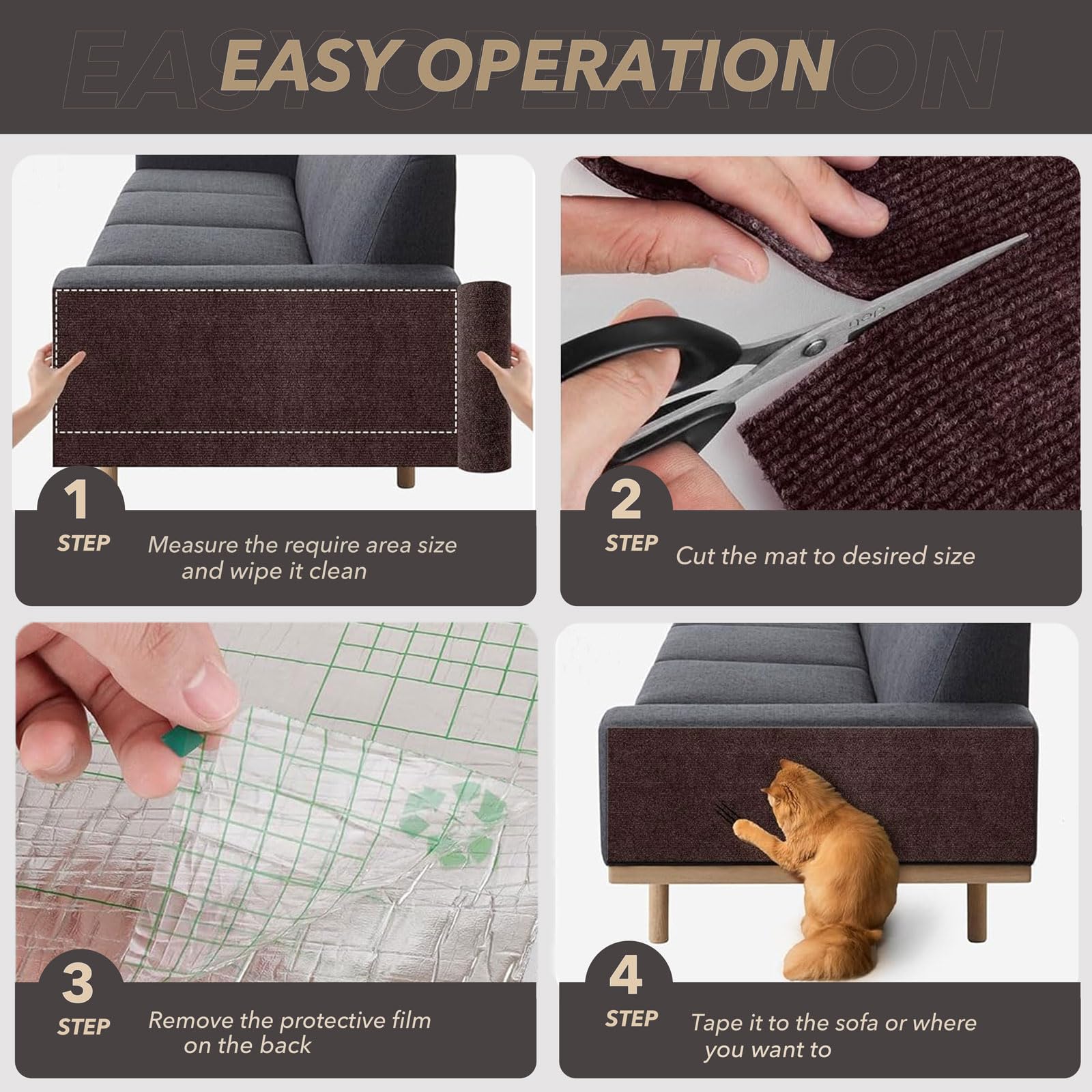 BumaiGo quick-install cat scratching mat on furniture