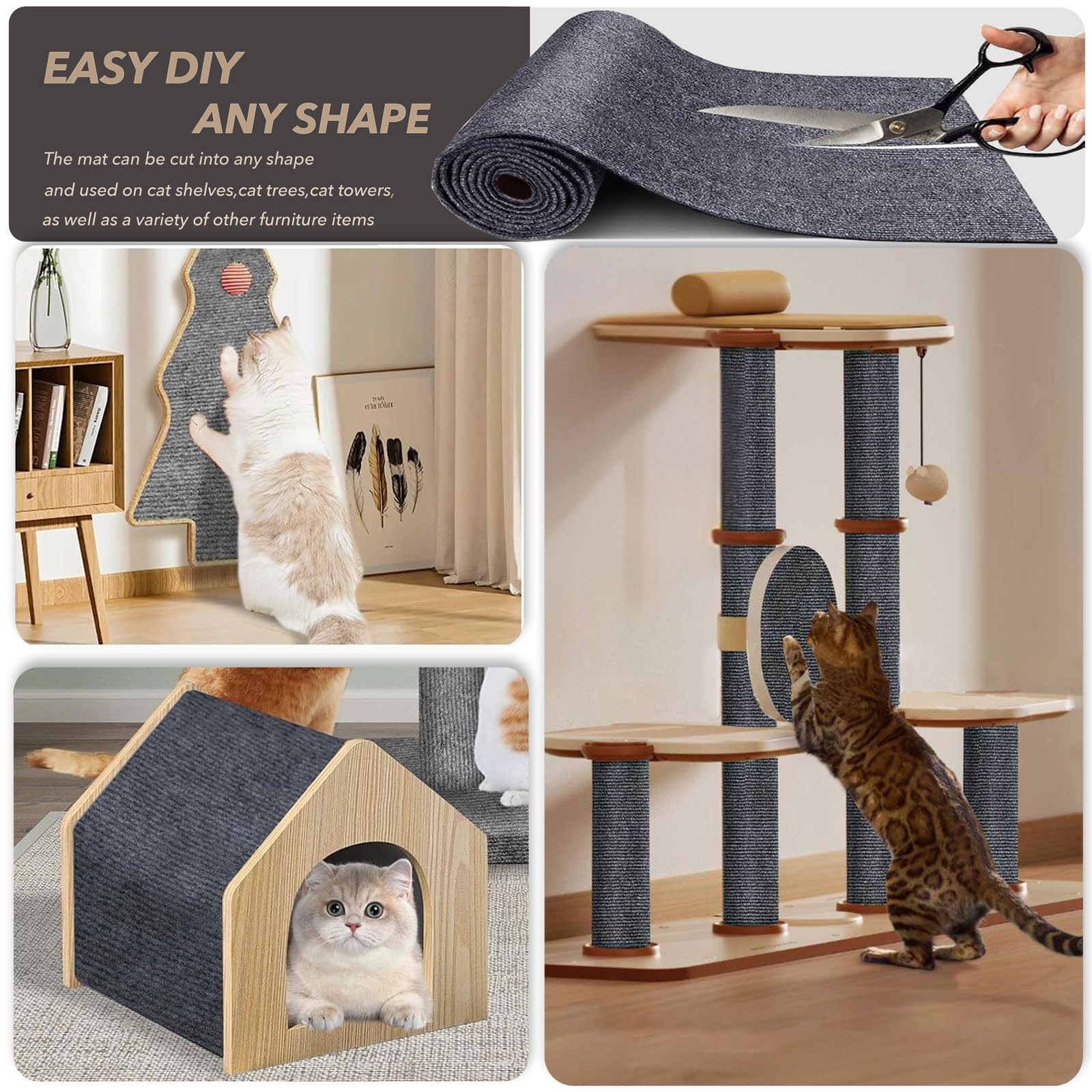 BumaiGo self-adhesive cat carpet back for easy, residue-free installation.