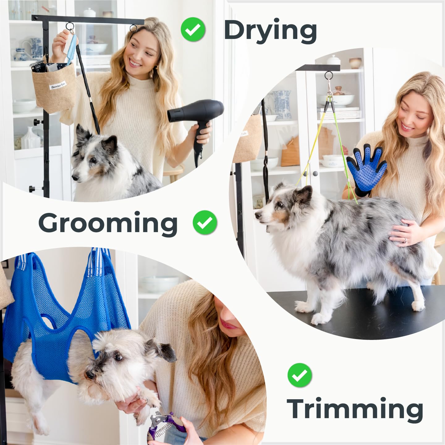 BumbleTails de-shedding glove lifting fur with a gentle massage