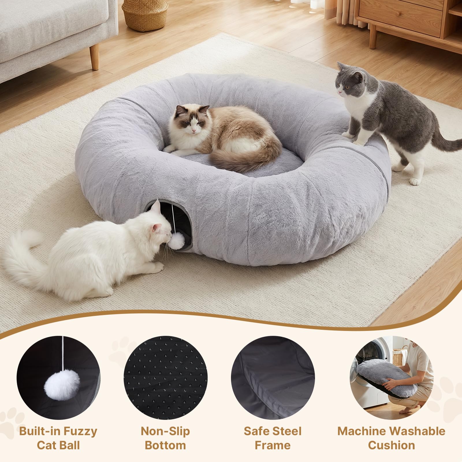 BUMUBI cat tunnel features non-slip bottom for stable indoor fun.