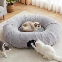 BUMUBI extra-large cat tunnel bed 47-2in oval showcases flexible play space for indoor cats.