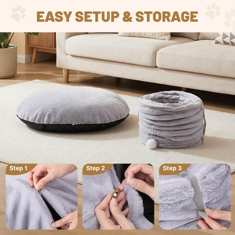 BUMUBI indoor pet tunnel suits cats, rabbits, and pups for versatile play.