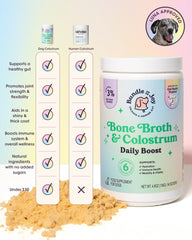 Bundle x Joy dog bowl with mixed broth powder, promotes hydration and flavor.
