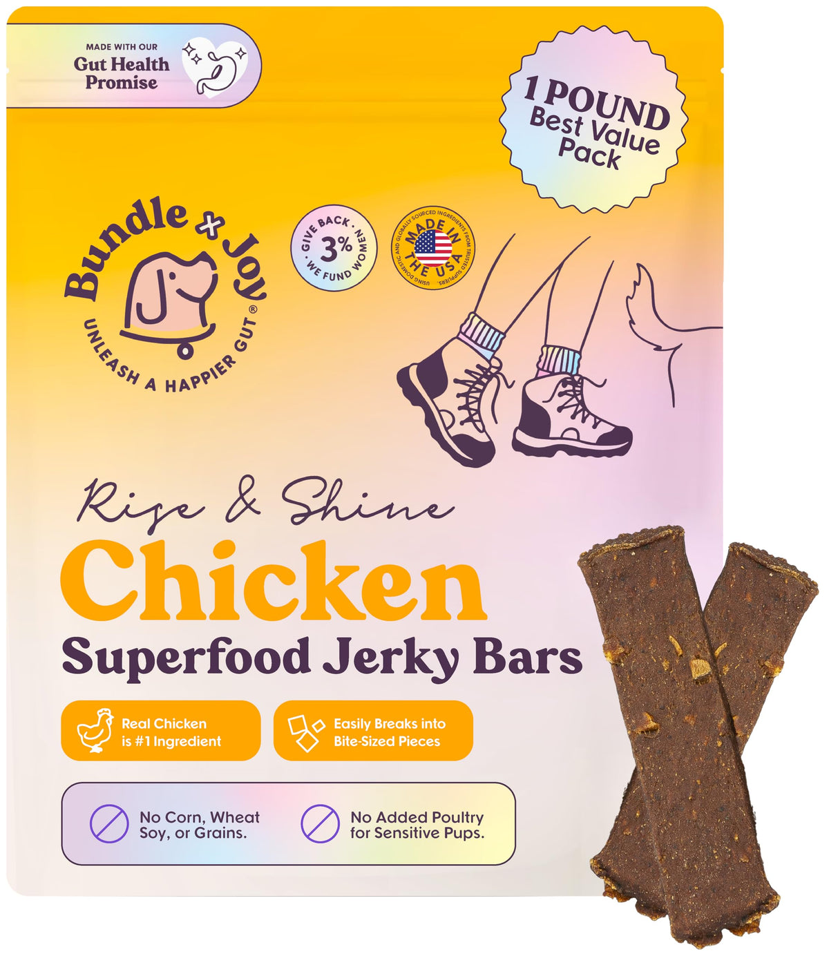 Bundle x Joy Rise & Shine chicken jerky bag with real chicken and superfoods for dogs, ideal training reward.