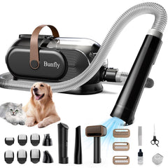 Bunfly dog grooming kit front view showing 13000kPa suction for powerful cleaning