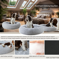 Bunlitent donut dog bed showcasing soft loft and contour support.