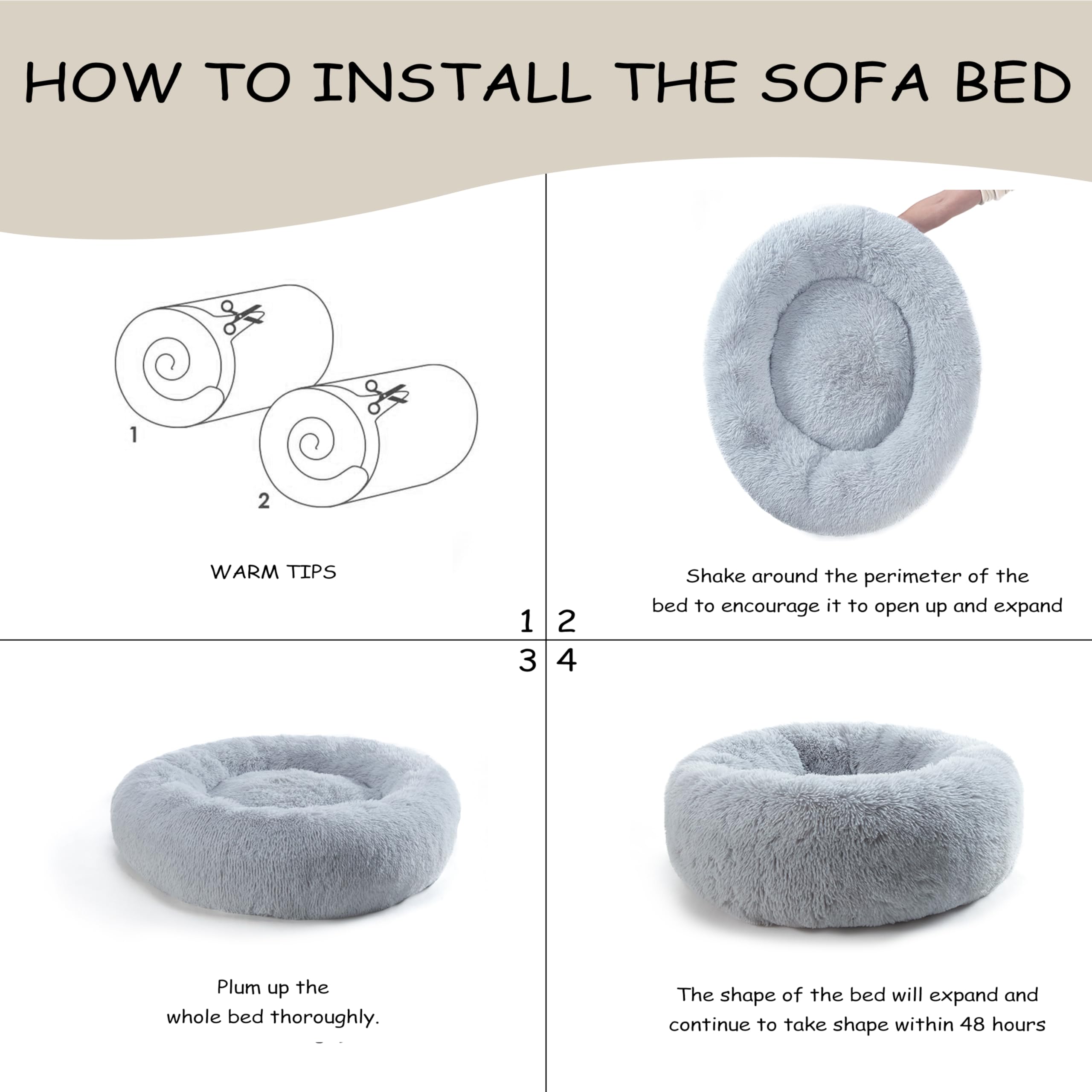 Bunlitent grey plush nest bed offering warm, private space.