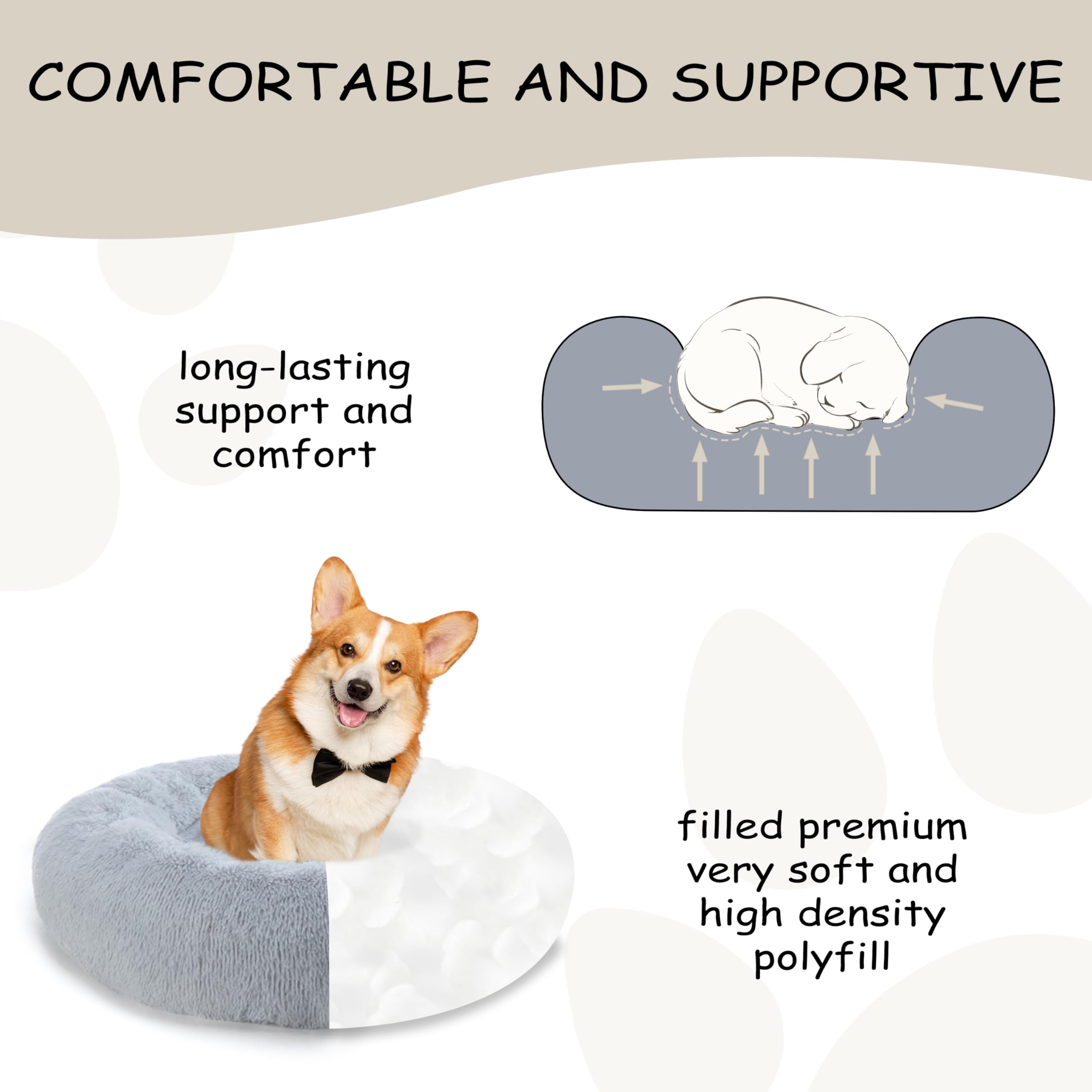 Bunlitent round pet bed with non-slip base for stable lounging.