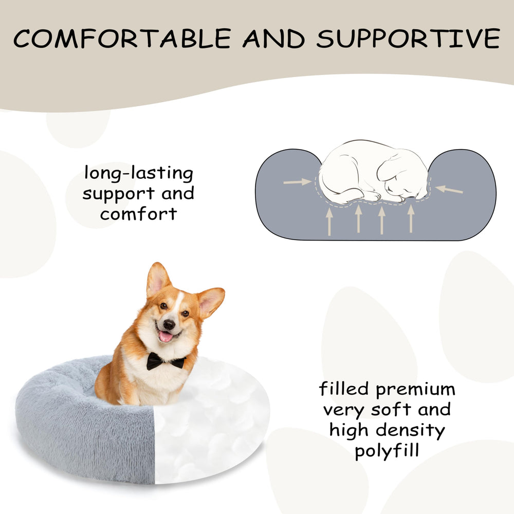 Bunlitent round pet bed with non-slip base for stable lounging.