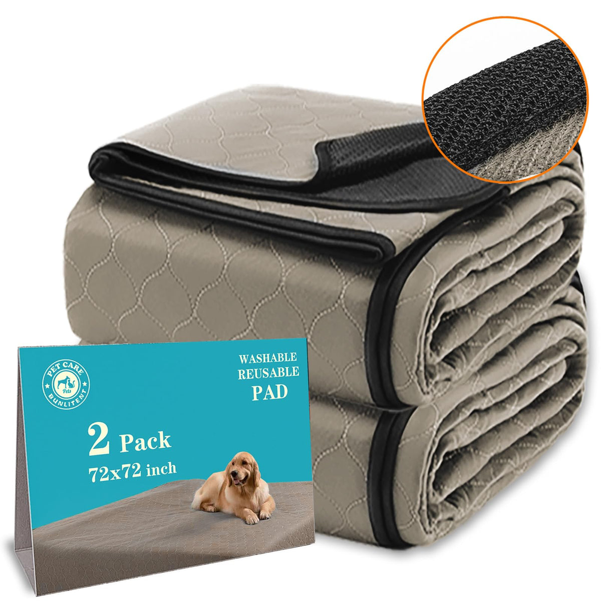 Bunlitent Washable Pee Pad top view, 72x72, great for housebreaking