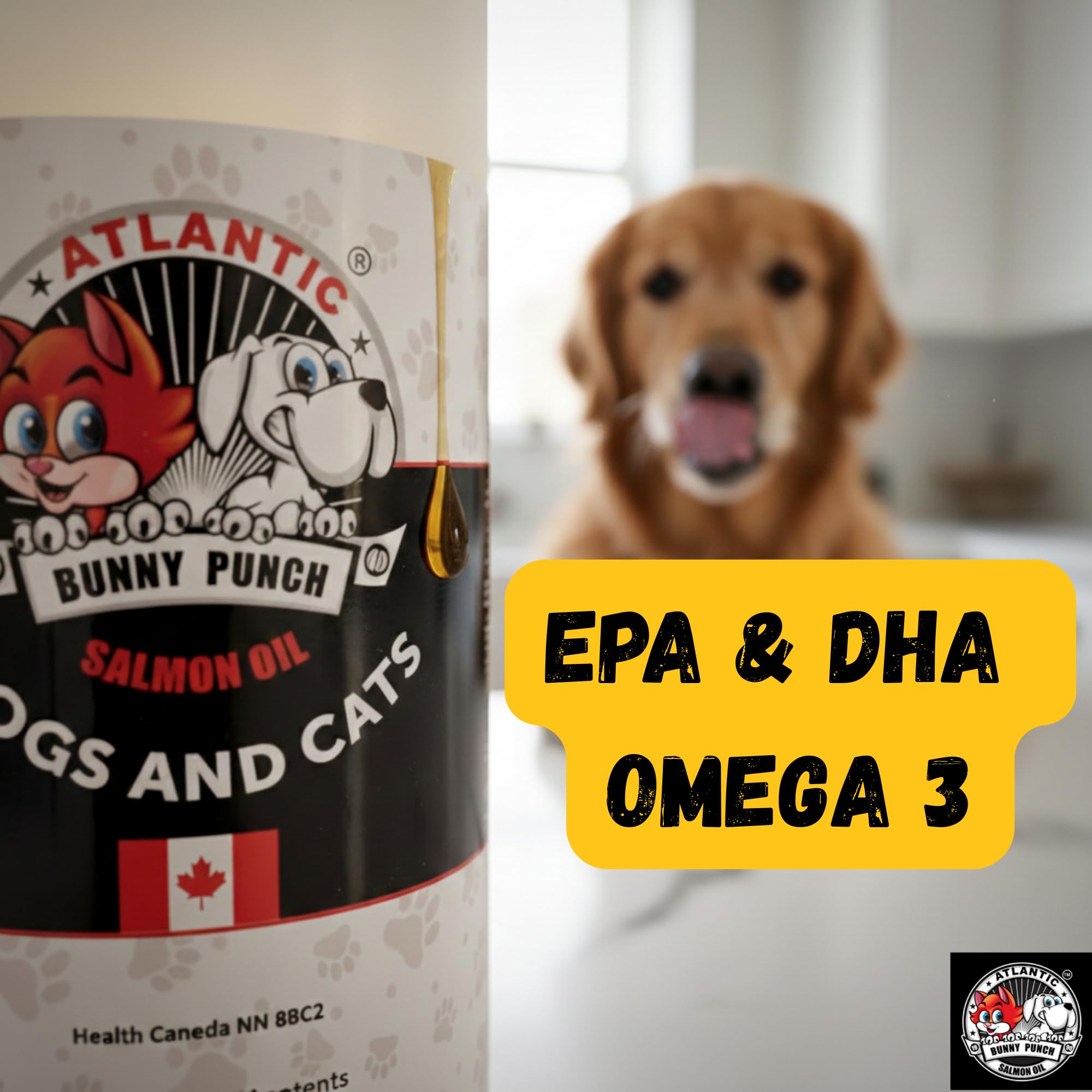 Bunny Punch dolphin-free salmon oil packaging emphasizes ethical sourcing