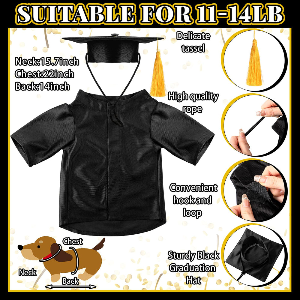 Bunnycool dog graduation gown worn with cap during a festive ceremony.