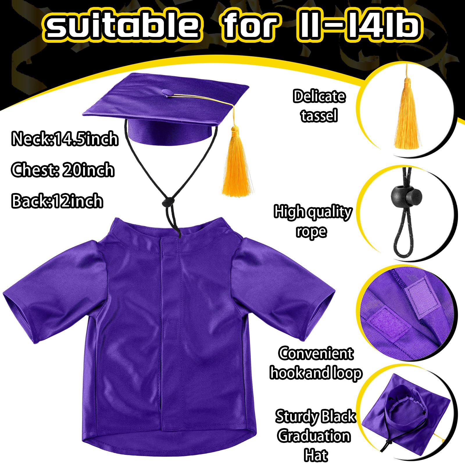 Bunnycool dog graduation gown shown with cap for a classic ceremony look.