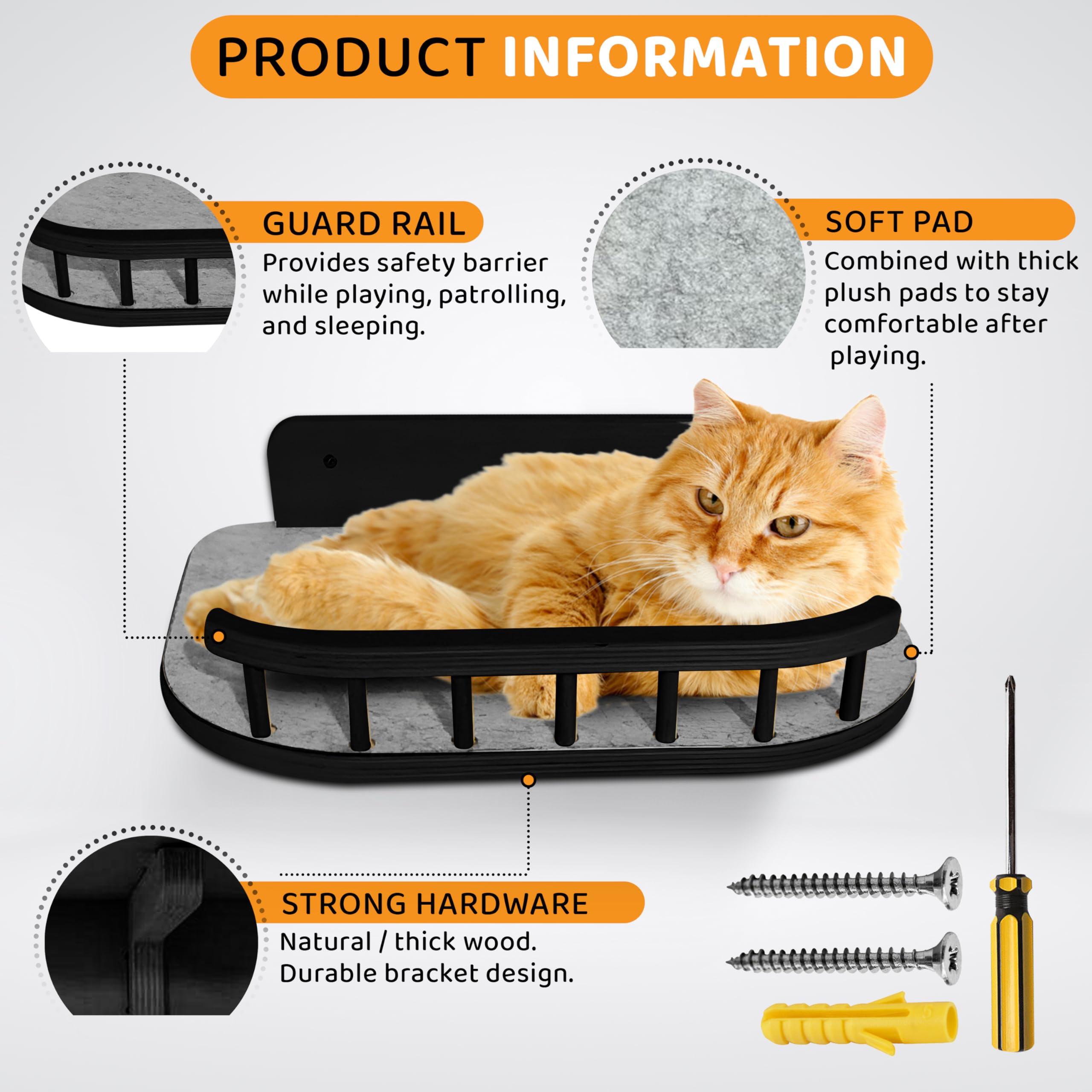 BUOGA anti-slip pad keeps the perch secure during naps and climbs.