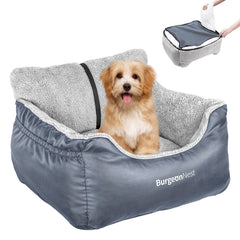 BurgeonNest dog car seat small grey cover provides cozy support for tiny dogs on car trips.