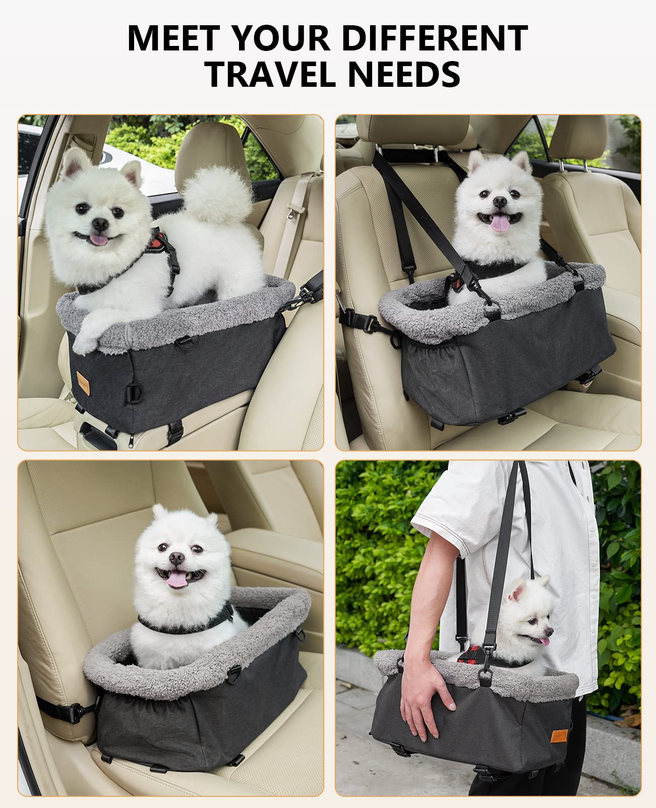 BurgeonNest dog seat dimensions 17.9 by 9.8 by 8.1 inches fits compact center consoles.