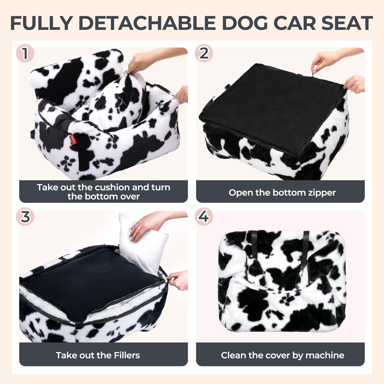 BurgeonNest dog car seat two-sided cushions for year-round comfort.