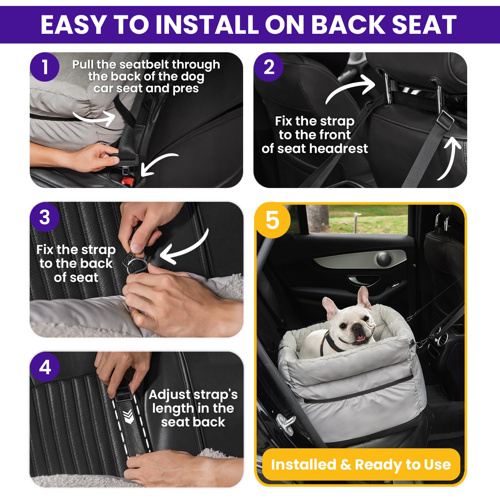BurgeonNest dog car seat compact fit fits most vehicles.