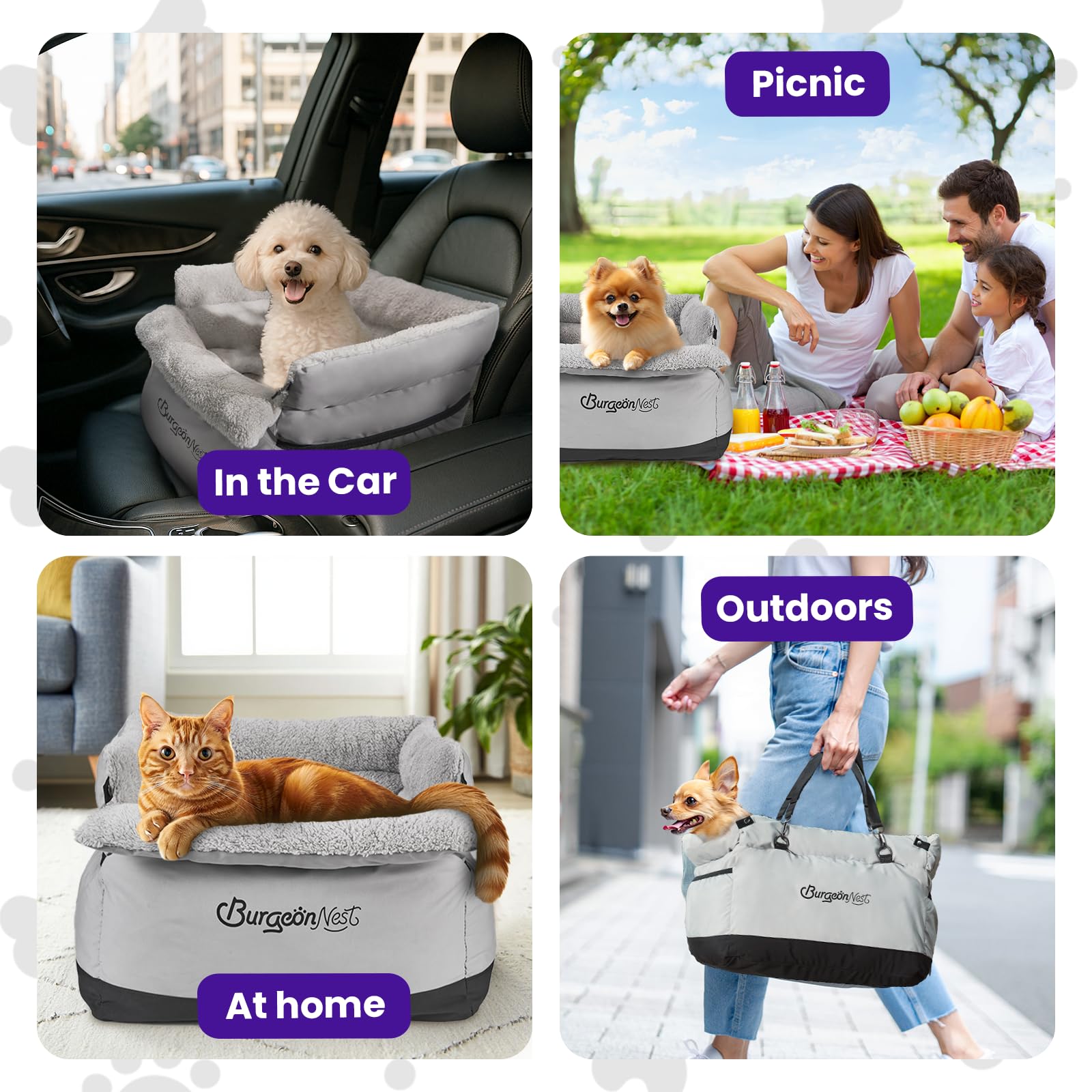 BurgeonNest dog car seat detachable covers for easy maintenance and washing.