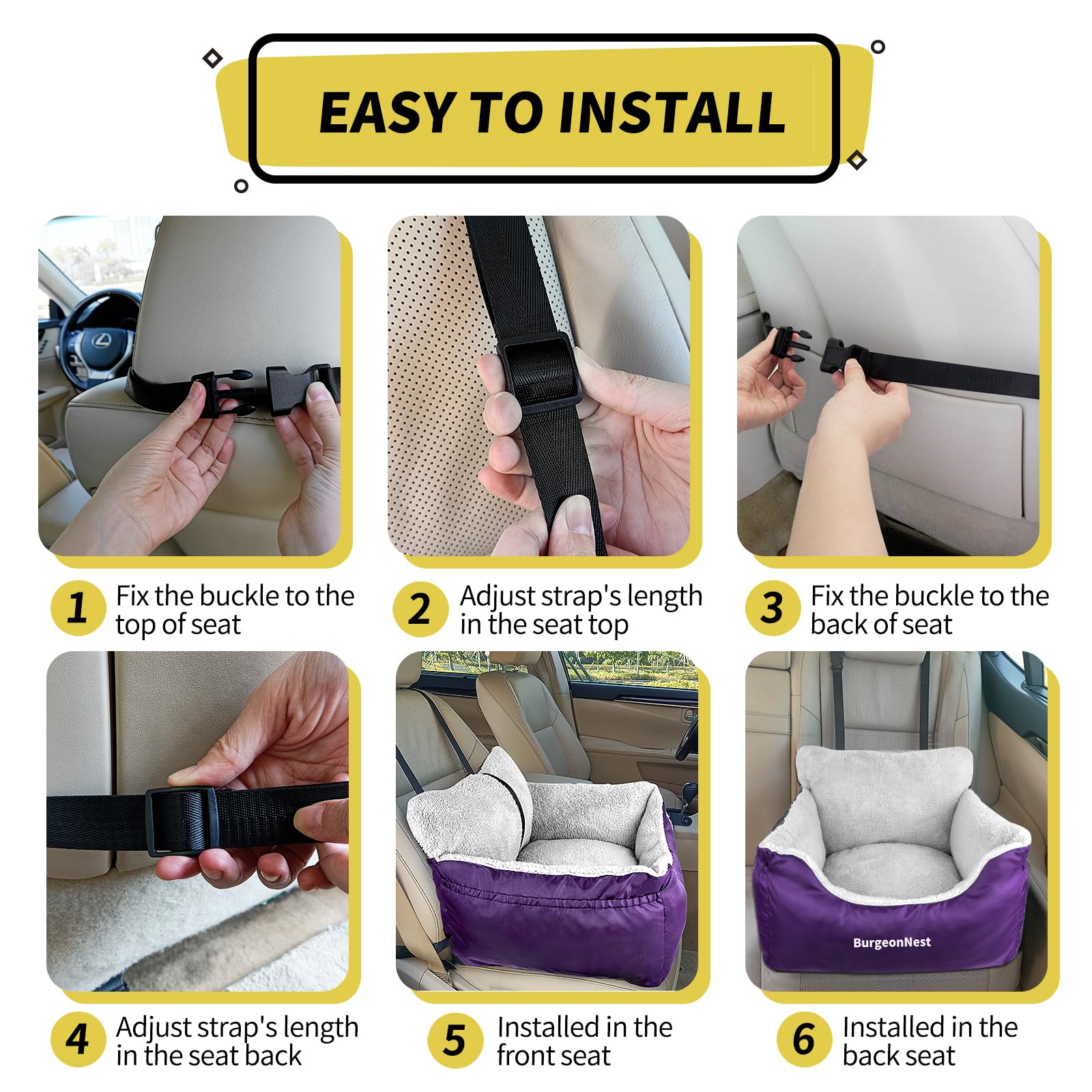 BurgeonNest dog car seat detachable cover for easy cleaning after trips